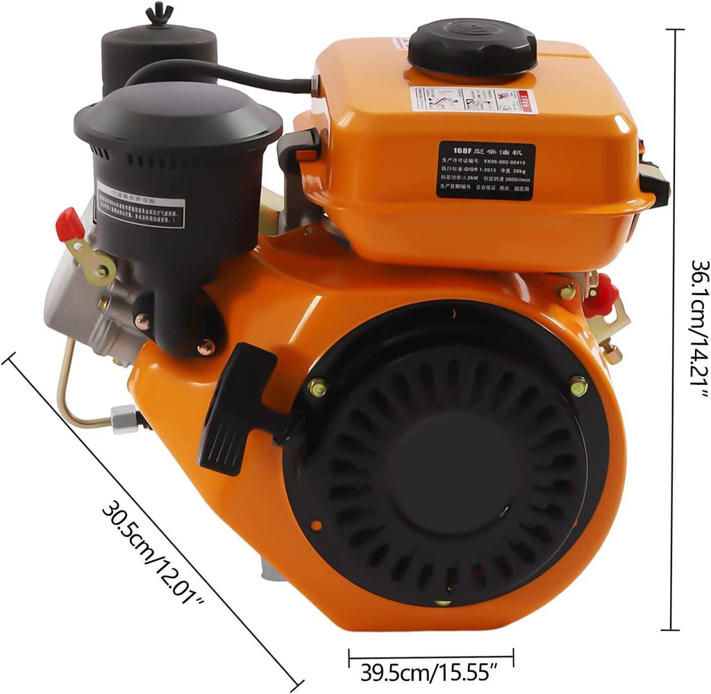 3000RPM 3HP Diesel Engine, 196CC 4 Stroke Single Cylinder Air Cooling Diesel Engine Manual Recoil Start System Diesel Motor