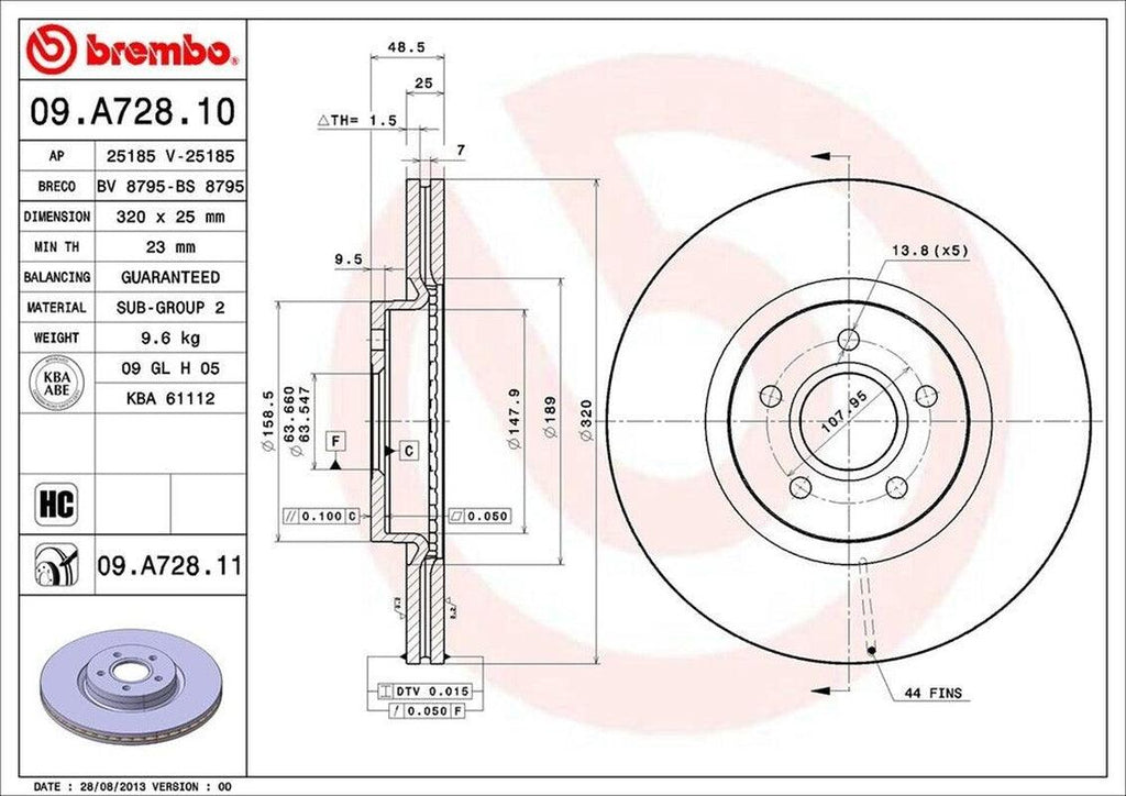 Brembo Front Disc Brake Rotor for S40, V50, C70 (09.A728.11)