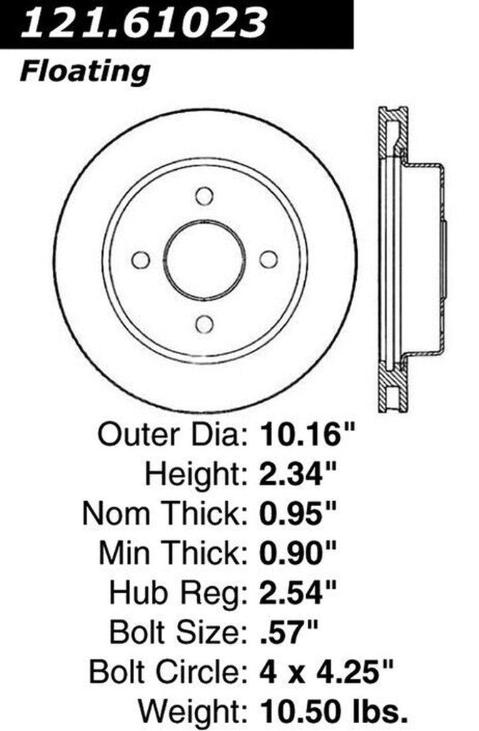 Centric Rear Disc Brake Rotor for Mustang, Thunderbird, Cougar (121.61023)