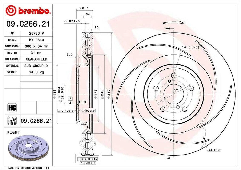 Brembo Front Passenger Side Disc Brake Rotor for GS F, RC F (09.C266.21)