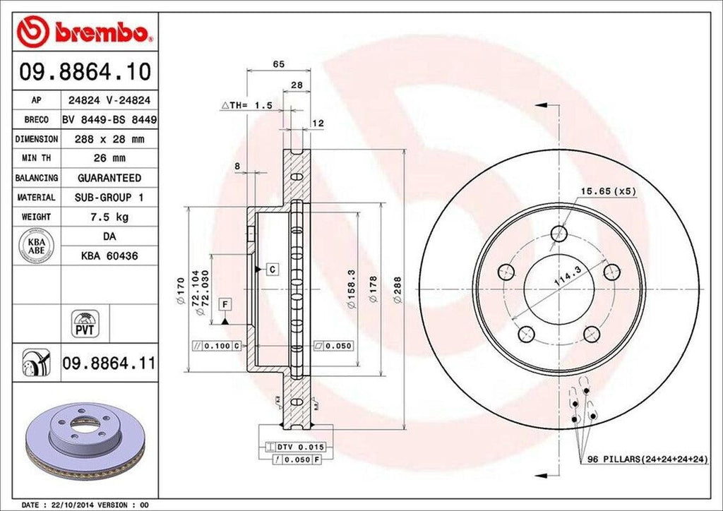 Brembo Front Disc Brake Rotor for 02-07 Jeep Liberty (09.8864.11)