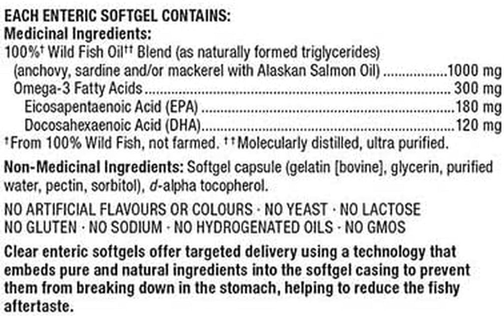 100% Wild Fish Oil Blend with Wild Alaskan Salmon Oil 180 EPA 120 DHA 1000Mg - 360 Enteric Softgels
