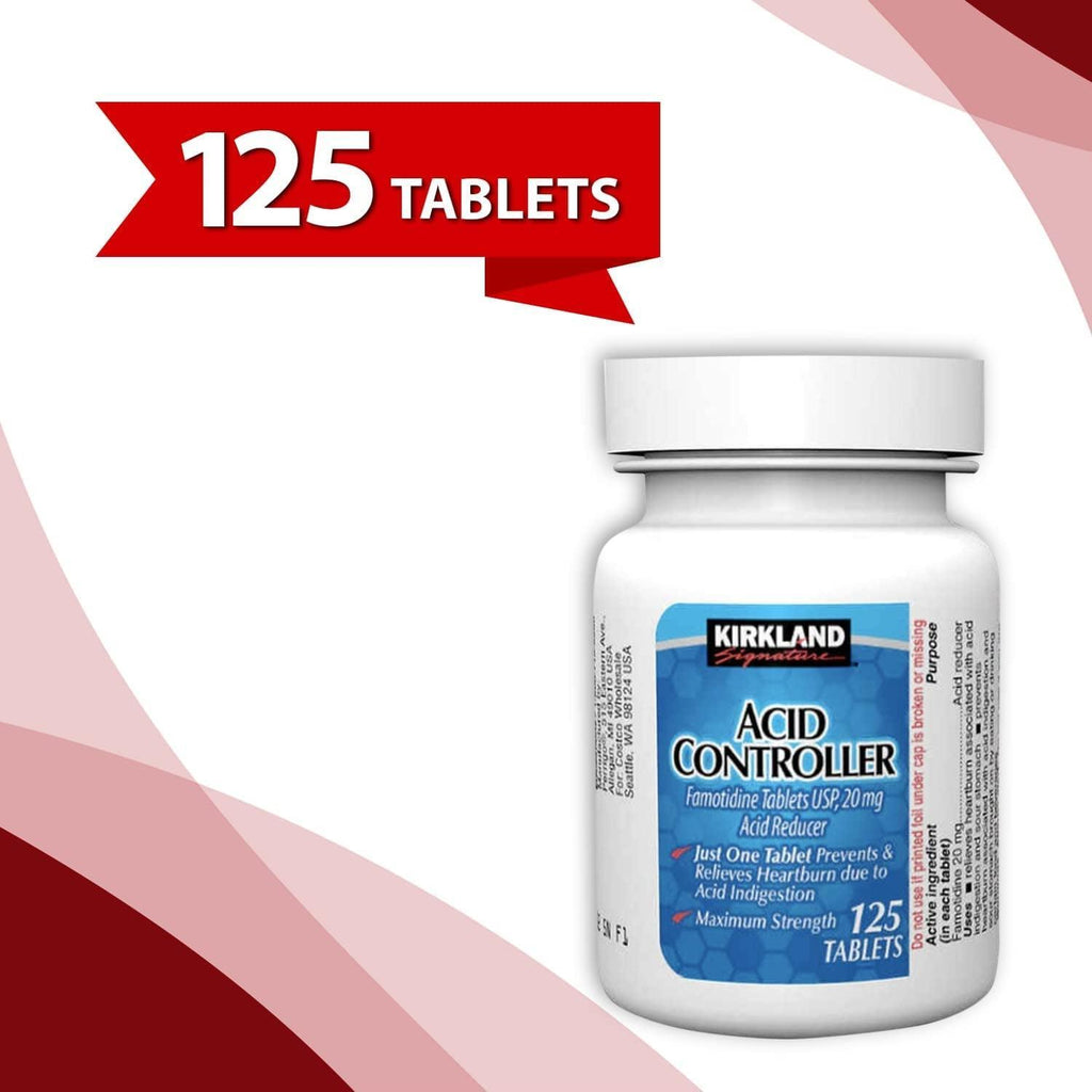 Kirkland Acid Controller 20 Mg, 125 Ct (3 Pack) Bundle with Exclusive "Say NO to Indigestion and Heartburn" - Better Idea Guide (4 Items)