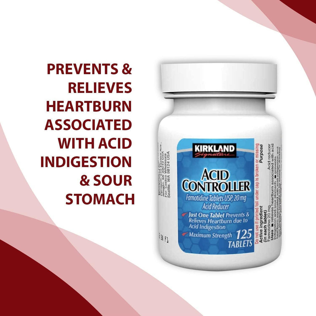 Kirkland Acid Controller 20 Mg, 125 Ct (3 Pack) Bundle with Exclusive "Say NO to Indigestion and Heartburn" - Better Idea Guide (4 Items)