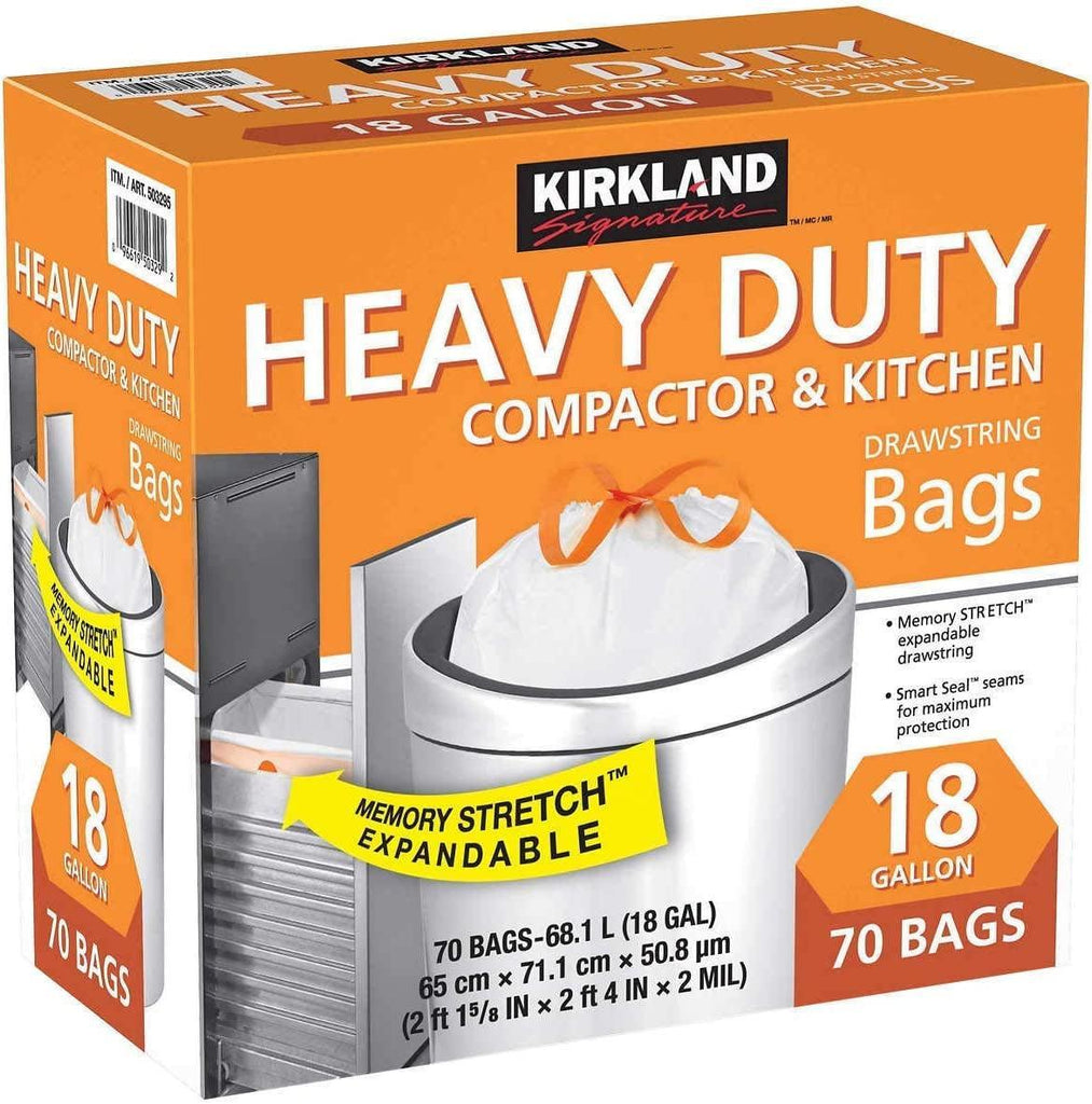 Kirkland Compactor Bags, 18 Gallon, Smart Fit Gripping Drawstring, White, 1 Pack (70 Count)
