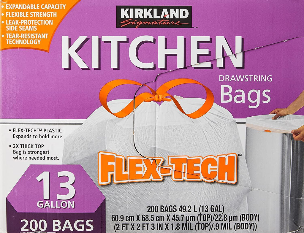 Kirkland Drawstring Kitchen Trash Bags - 13 Gallon - 200 Count