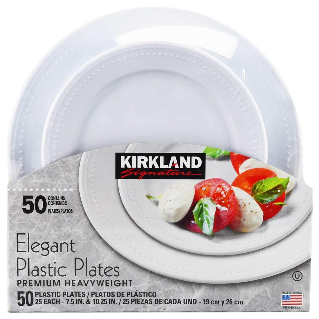 Kirkland Elegant Plastic Plates Premium Heavy Weight Size ( 7.5"/10.25") 50Count
