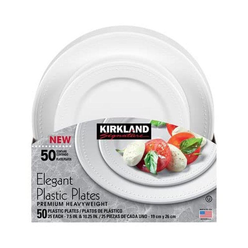 Kirkland Elegant Plastic Plates Premium Heavy Weight Size ( 7.5"/10.25") 50Count