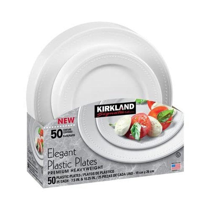 Kirkland Elegant Plastic Plates Premium Heavy Weight Size ( 7.5"/10.25") 50Count