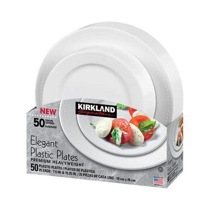 Kirkland Elegant Plastic Plates Premium Heavy Weight Size ( 7.5"/10.25") 50Count