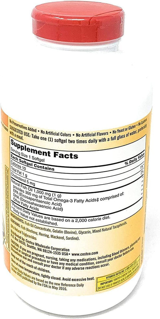Kirkland Fish Oil Concentrate with Omega-3 Fatty Acids, 800 Softgels, 1000Mg