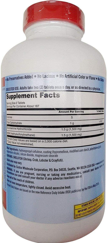 Kirkland Glucosamine HCI (Pack of 2) Extra Strength with Msm,Tablet (375 Count X 2)