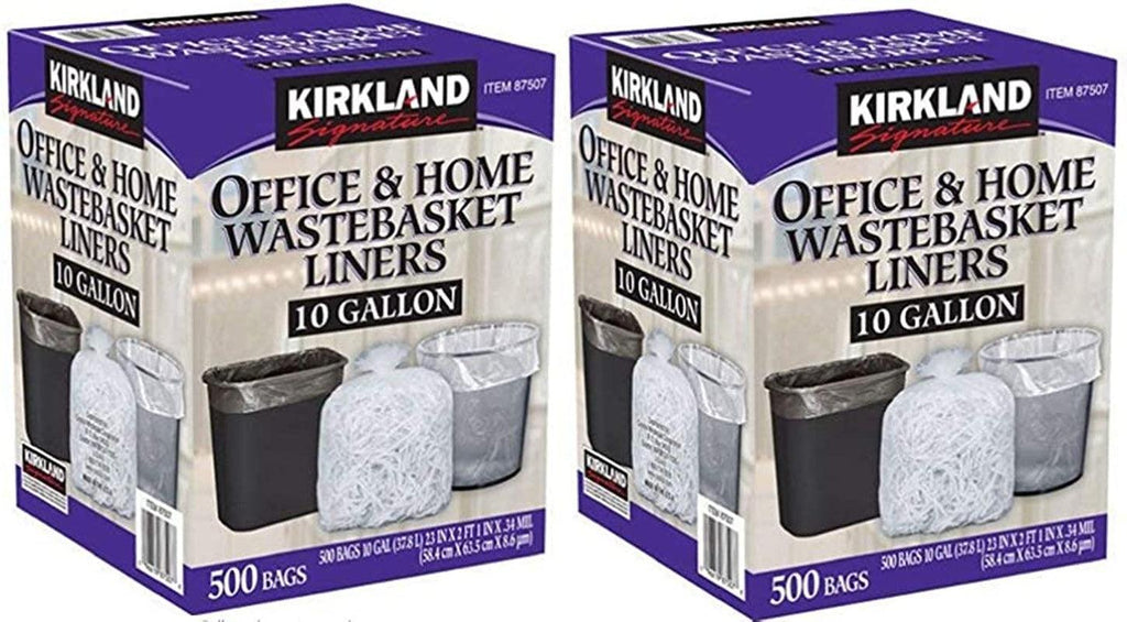 kirkland Made in USA 10 Gallon Clear Wastebasket Liner Bags for Trash Can 500 Count (2 Pack)