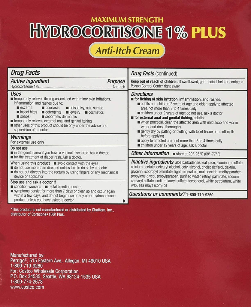 Kirkland Maximum Strength Hydrocortisone Cream 1% with Aloe, 2-Ounce (Pack of 4)
