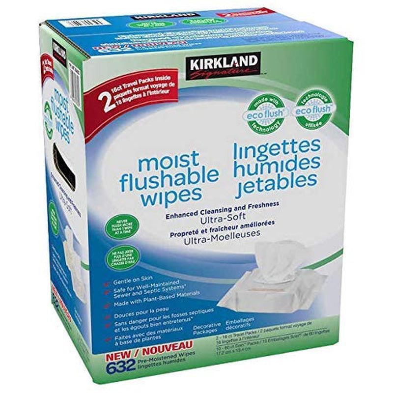 Kirkland Moist Flushable Wipes 632 Wipes, 632 Count, White