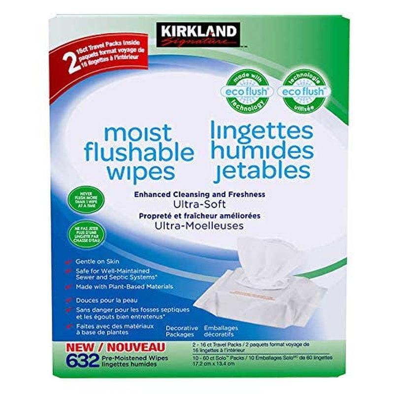 Kirkland Moist Flushable Wipes 632 Wipes, 632 Count, White