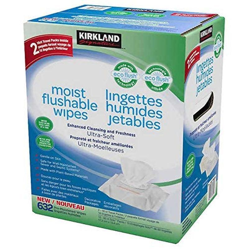 Kirkland Moist Flushable Wipes 632 Wipes, 632 Count, White