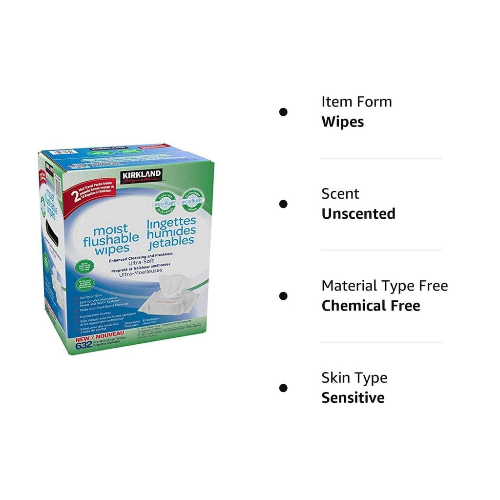 Kirkland Moist Flushable Wipes 632 Wipes, 632 Count, White