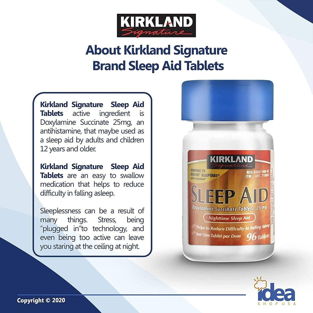 Kirkland - Nighttime Sleep Aid, 25 Mg, 96 Ct (3 Pack) Bundle with Exclusive "Have a Great Sleep" - Better Idea Guide (4 Items)