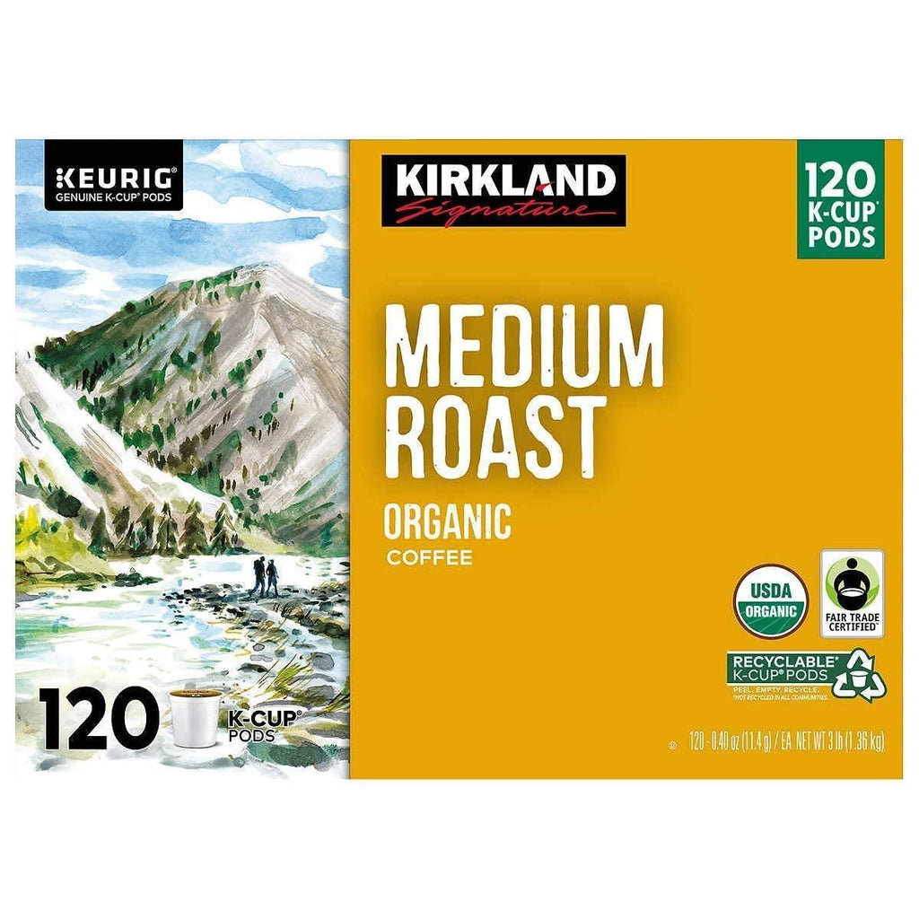 Kirkland Organic Medium Blend Roast, Recyclable K Cup Pods, 3 Lb, 120 Count