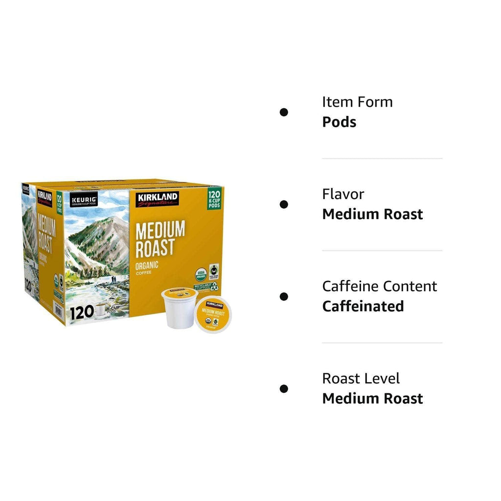 Kirkland Organic Medium Blend Roast, Recyclable K Cup Pods, 3 Lb, 120 Count
