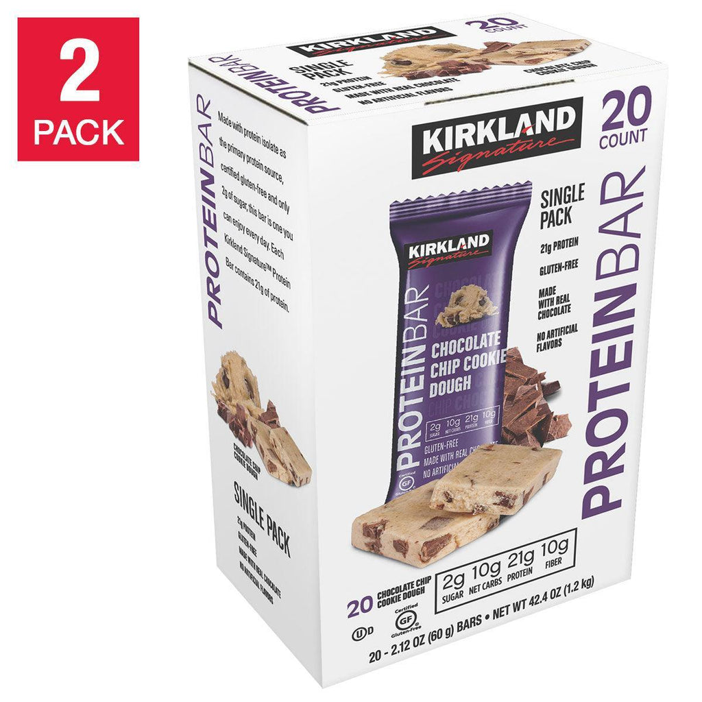 Kirkland Protein Bars, Chocolate Chip Cookie Dough, 20-Count, 2-Pack