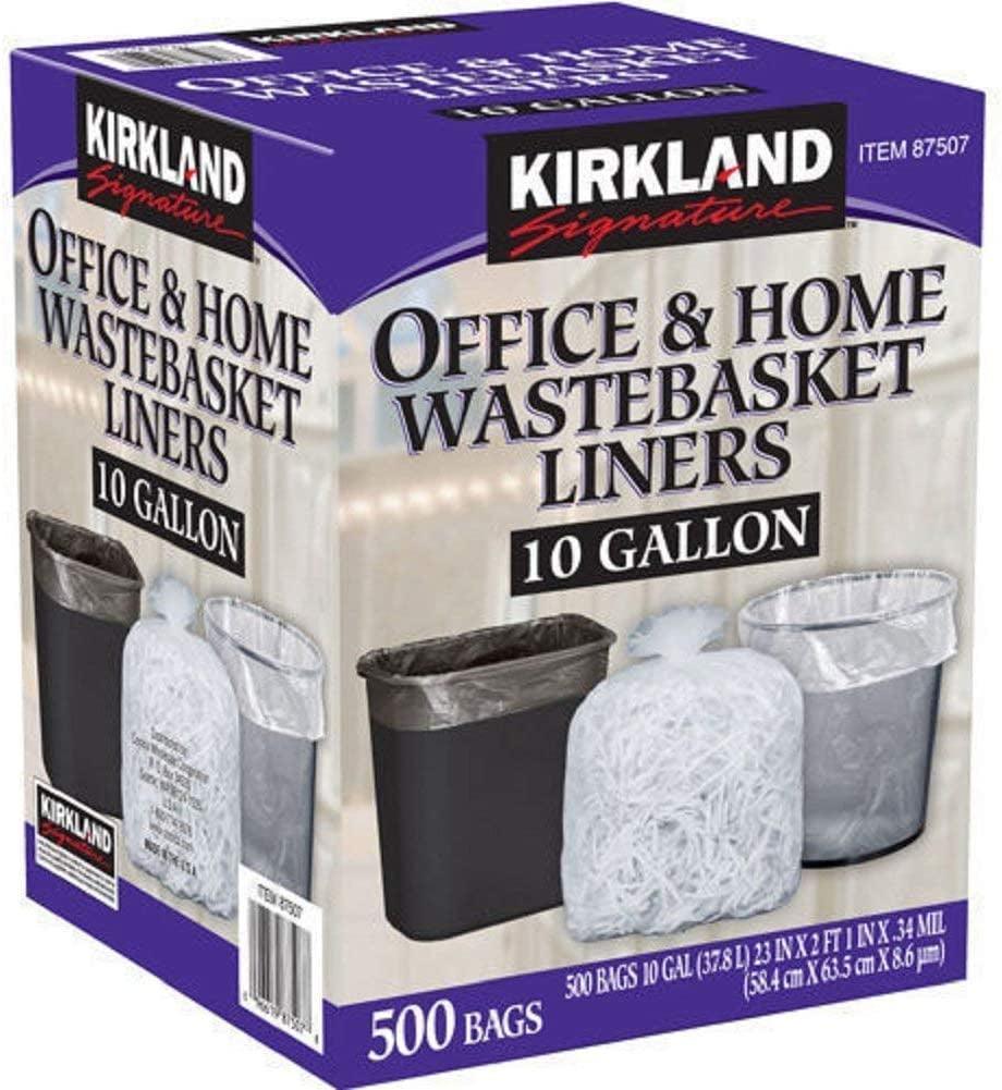Kirkland Signature 10 Gallon Clear Wastebasket Liners Bags 500 count