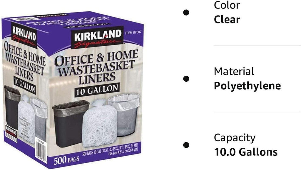 Kirkland Signature 10 Gallon Clear Wastebasket Liners Bags 500 count