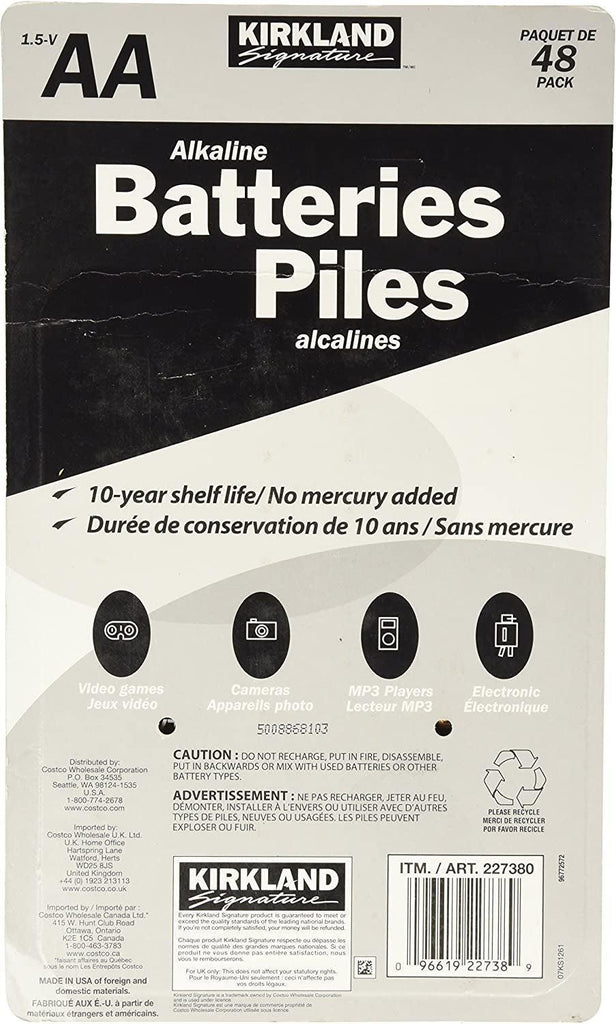 Kirkland Signature AA 1.5V Alkaline Batteries, 48 Pack