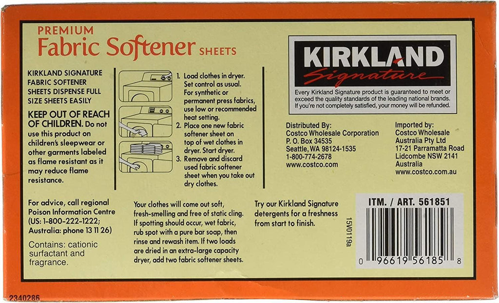 Kirkland Signature Fabric Softener Sheets 250CT (2Packs)