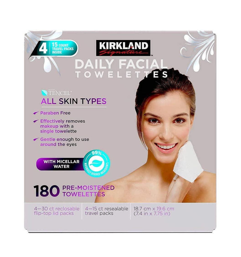 Kirkland SIGNATURE Paraben Free Micellar Daily Facial Cleansing Towelettes, 180 Count