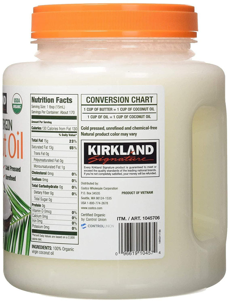 Kirkland Virgin Coconut Oil, Cold Pressed Unrefined, Bulk Food Service - 84 Fl Oz | Pack of 8