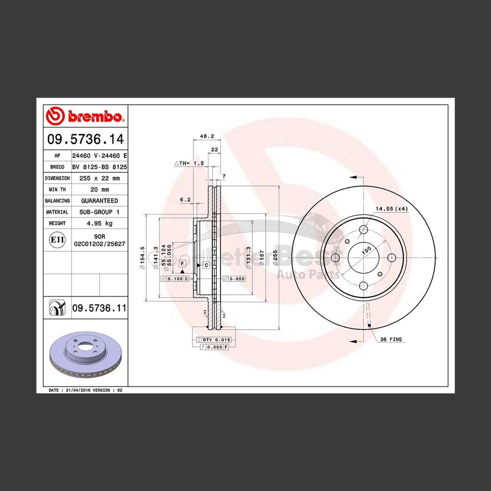 One Brembo Disc Brake Rotor Front 09573611 4351212550 Toyota & More