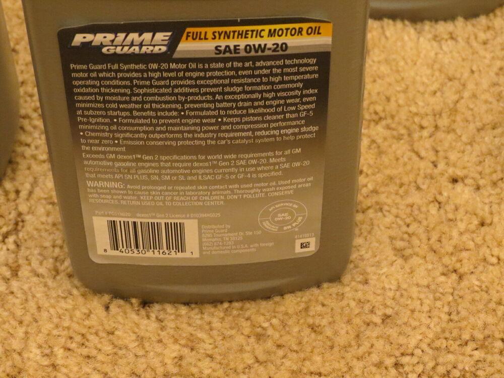 Prime Guard Full Synthetic Motor Oil SAE 0W-20 Case of 6