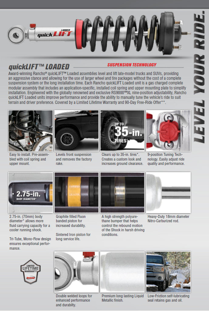 Rancho Quicklift Leveling Strut + RS9000XL Adjustable Shocks Set for 2007-2013 GMC Sierra 1500 RWD w/2" lift