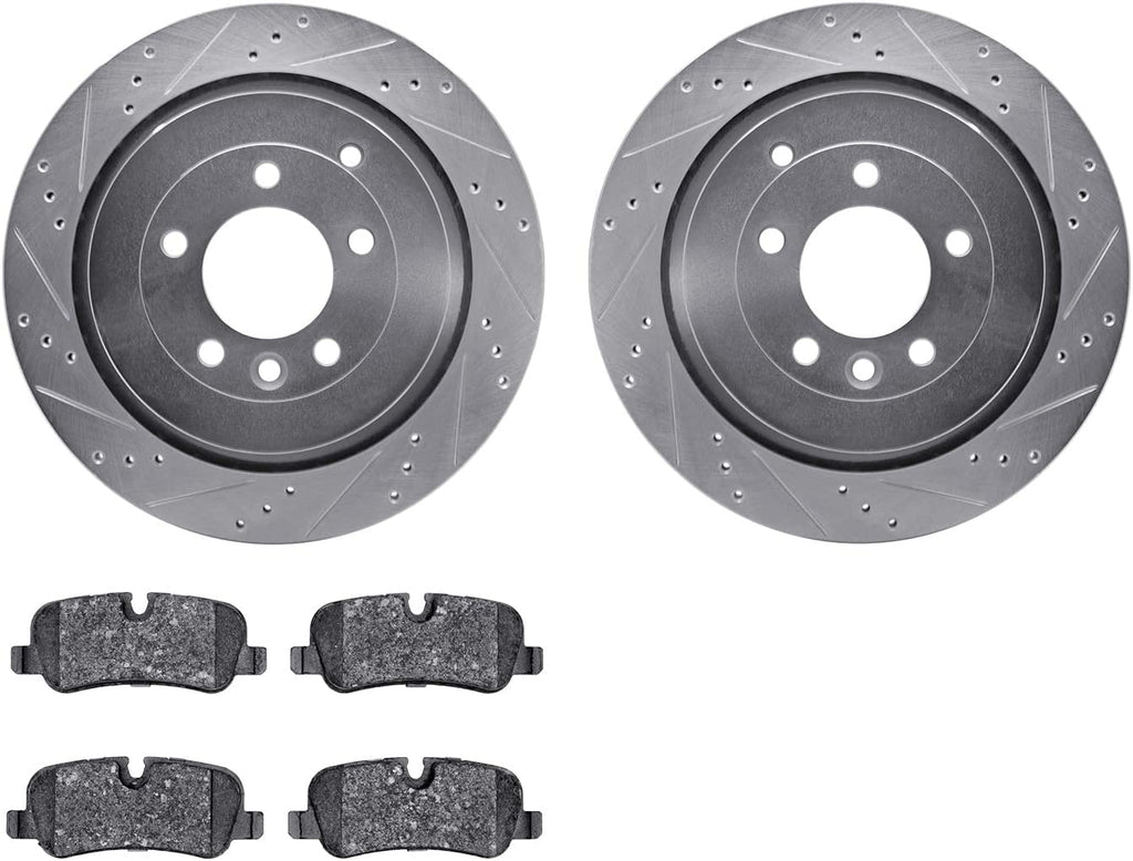 Rear Brake Rotors-Drilled and Slotted-Silver with 5000 Advanced Brake Pads 7502-11015