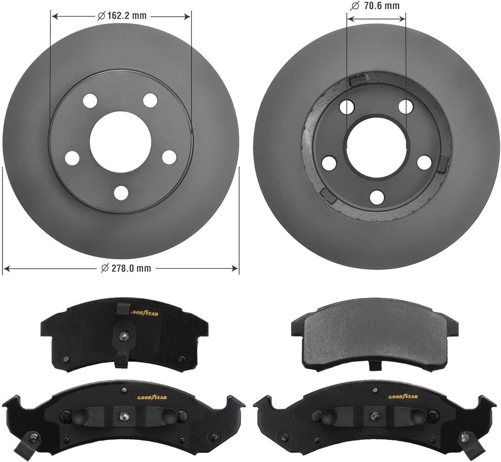 GYD623 Premium Semi Metallic Automotive Vehicle Front Brake Pads and 214468GY Premium Antiox Automotive Vehicle Front Brake Rotor (2 Pack)