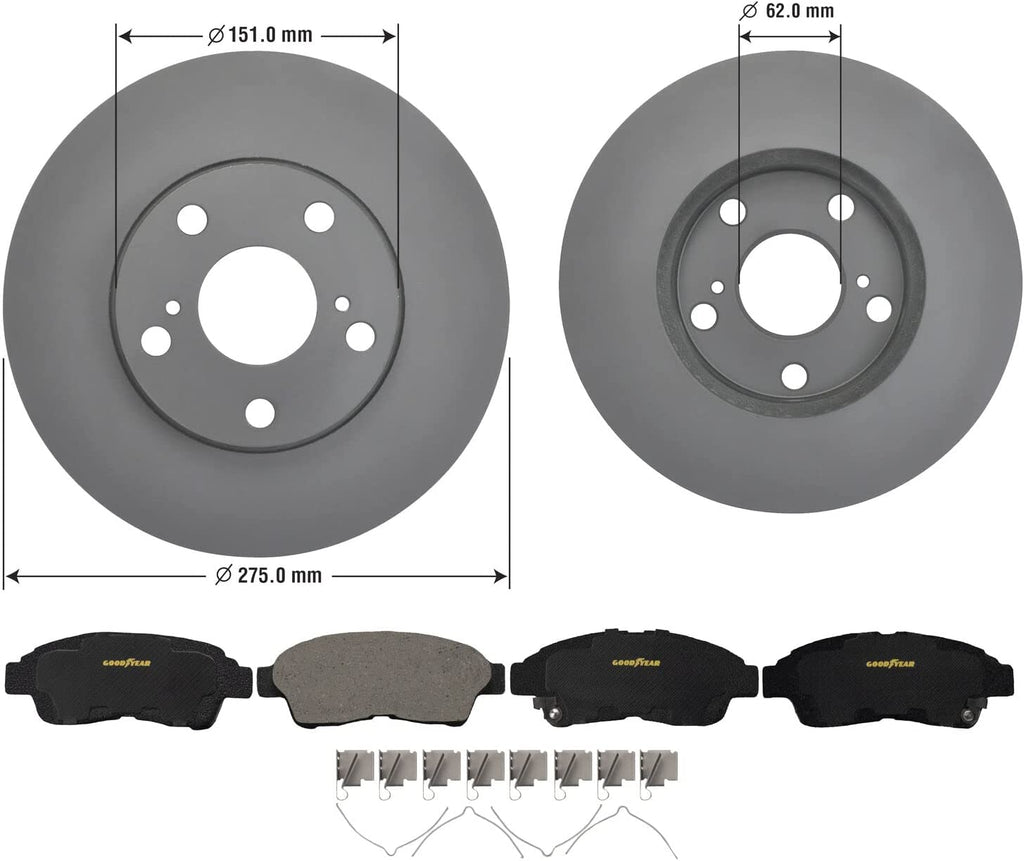 GYD503 Premium Ceramic Automotive Front Disc Brake Pads Set and 212742GY Premium Antiox Automotive Vehicle Front Brake Rotor (2 Pack)