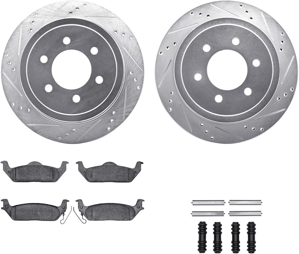 Rear Brake Rotors-Drilled and Slotted-Silver with 5000 Advanced Brake Pads Includes Hardware 7512-54161