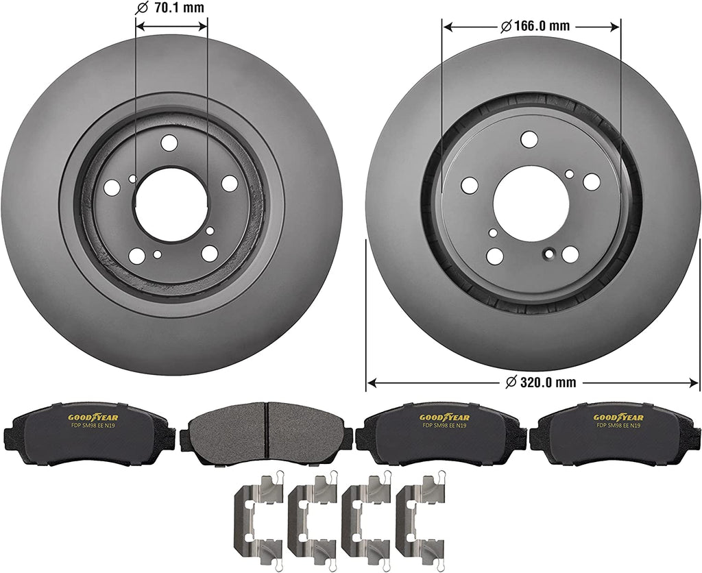 Front Brake Rotors Carbon-Ceramic Pads Kit for 2015-2017 Honda Odyssey Goodyear