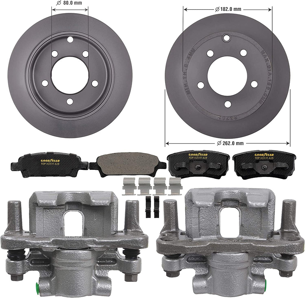 Rear Brake Kit Calipers Rotors Ceramic Pads for 08-17 Mitsubishi Lancer Goodyear