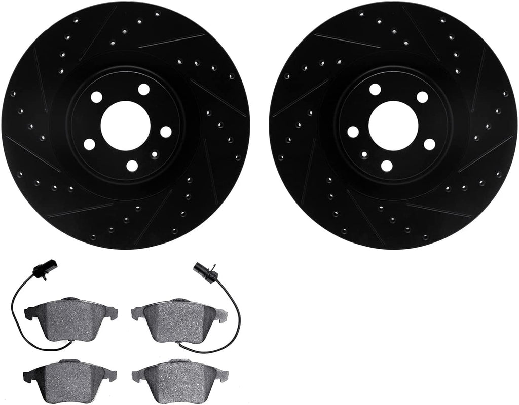 Front Brake Rotors-Drilled and Slotted-Black with 5000 Advanced Brake Pads 8502-73211