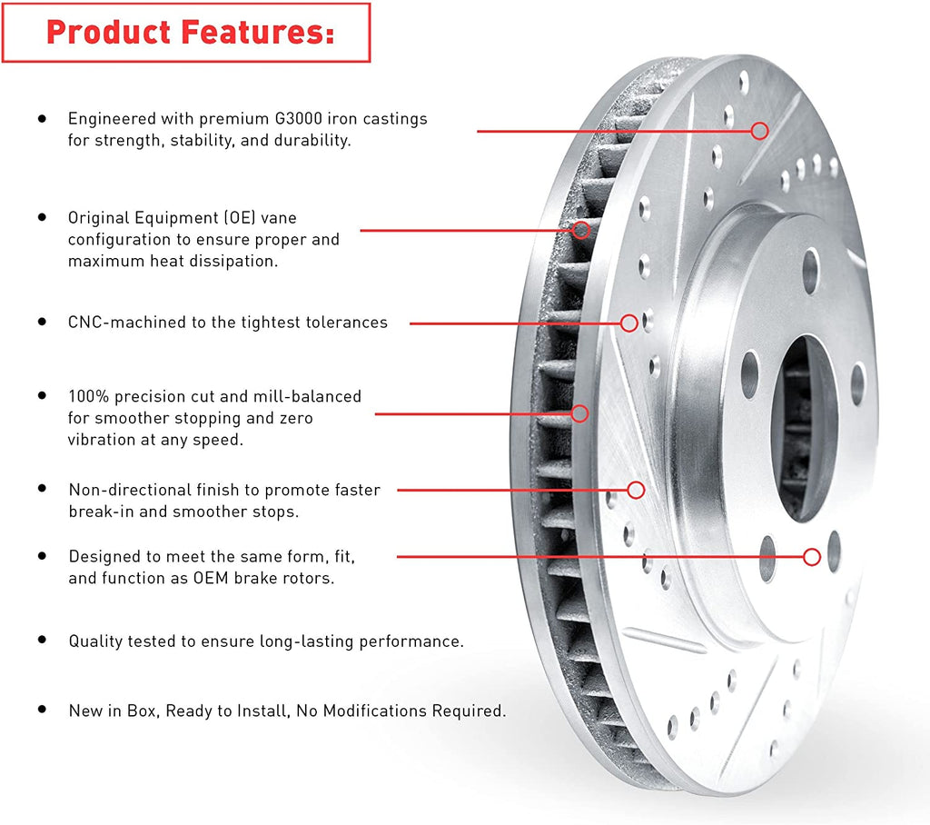 Front Brake Rotors-Drilled and Slotted-Silver with 3000 Series Ceramic Brake Pads 7302-67087