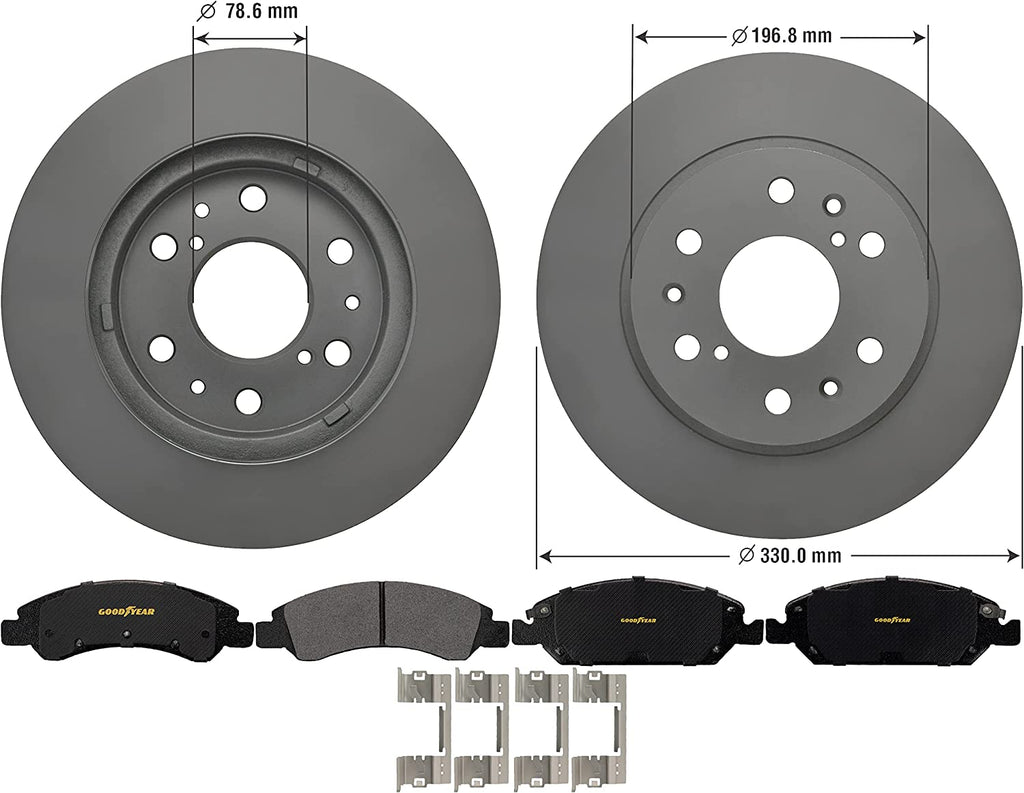 Front Brake Rotors Ceramic Pads Kit for Cadillac Chevrolet & More Goodyear PRK48724F