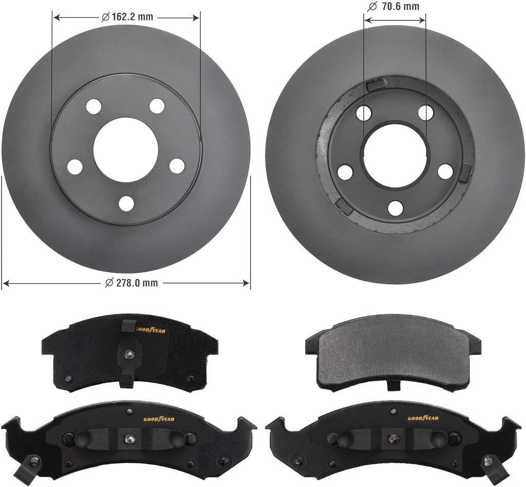 GYD623 Premium Semi Metallic Automotive Vehicle Front Brake Pads and 214468GY Premium Antiox Automotive Vehicle Front Brake Rotor (2 Pack)