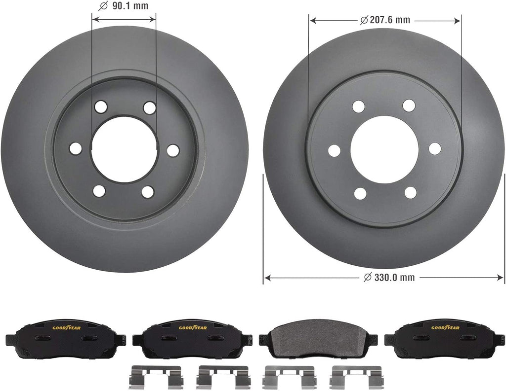Vehicle Front Brake Bundle with Automotive Carbon Ceramic Truck and SUV Front Brake Pads and Antiox Automotive Vehicle Vented Front Brake Rotors