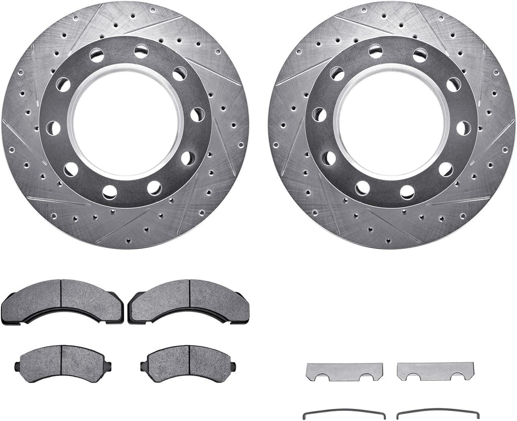 Rear Brake Rotors-Drilled and Slotted-Silver with 5000 Advanced Brake Pads Includes Hardware 7512-48207