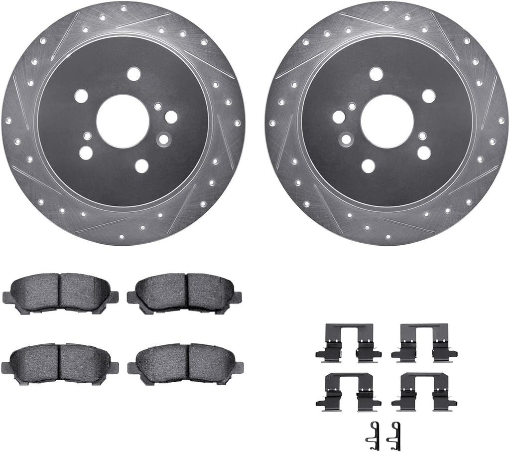 Rear Brake Rotors-Drilled and Slotted-Silver with 5000 Advanced Brake Pads Includes Hardware 7512-76165