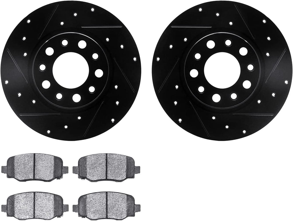 Rear Brake Rotors-Drilled and Slotted-Black with Ultimate Duty Performance Brake Pads 8402-42013