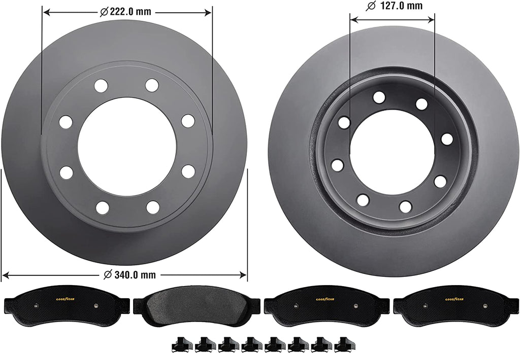 Rear Brake Rotors Carbon-Ceramic Pads for 08-12 Ford F250 05-12 F350 Super Duty